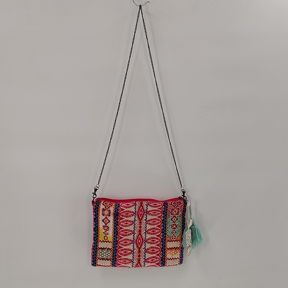 Camel Threads Totes & Toes Crossbody Bag Zip Top Chain Strap Embroidered - Picture 6 of 6